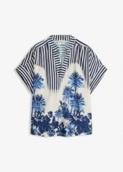 Bluzka w stylu tuniki z lejącej mieszanki wiskozy. Niebieskie tuniki bonprix, bez wzorów, z wiskozy, bez kołnierzyka, bez ramiączek. Za 54.99 zł.