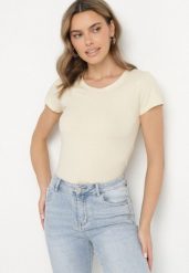 Beżowy Bawełniany T-shirt o Klasycznym Fasonie Lialova. Brązowe t-shirty Born2be, l, bez wzorów, z bawełny, eleganckie, bez kołnierzyka, bez ramiączek. W wyprzedaży za 25.49 zł.