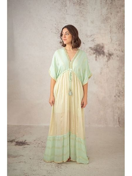 Lula Natura Sukienka w kolorze żółto-turkusowym rozmiar: onesize. Żółte sukienki Lula Natura, bez wzorów, z wiskozy, bez kołnierzyka, bez ramiączek, maxi. Za 188.85 zł.