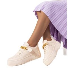 Różowe sneakersy z łańcuchem Memphis beżowy. Brązowe baleriny bez wzorów, ze skóry ekologicznej, klasyczne, bez obcasa, bez zapięcia. Za 109.71 zł.