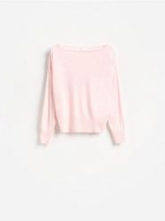 Sweter z wełną - pastelowy róż. Czerwone swetry Reserved, l, bez wzorów, z dzianiny, bez ramiączek. Za 179.99 zł.