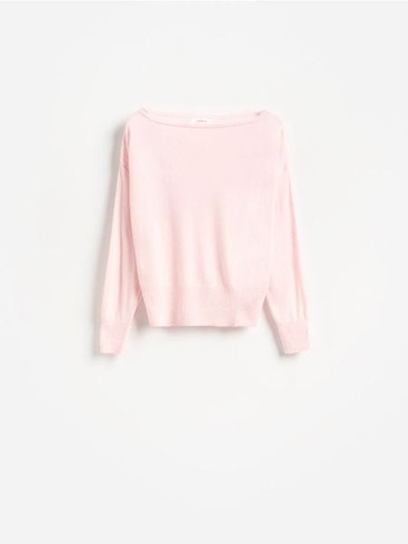 Sweter z wełną - pastelowy róż. Czerwone swetry Reserved, l, bez wzorów, z dzianiny, bez ramiączek. Za 179.99 zł.