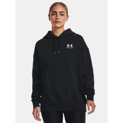 Bluza fitness damska UNDER ARMOUR Icon Fleece Oversized Hoodie z kapturem. Czarne bluzy Under Armour, m, bez wzorów, casualowe, bez ramiączek, z kapturem. Za 189.99 zł.