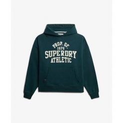 Bluza damska z kapturem Superdry Athletic Essentials. Zielone bluzy Superdry, bez wzorów, vintage, bez ramiączek, z kapturem. Za 274.50 zł.