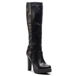 Kozaki Jenny Fairy. Czarne kozaki Jenny Fairy, bez wzorów, bez obcasa, na słupku, bez zapięcia. Za 75.99 zł.