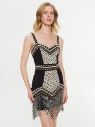 Elisabetta Franchi Sukienka koktajlowa AB-411-32E2-V1000 Czarny Slim Fit. Czarne sukienki Elisabetta Franchi, bez wzorów, z syntetyku, wizytowe, bez kołnierzyka, bez ramiączek. Za 3,299.00 zł.