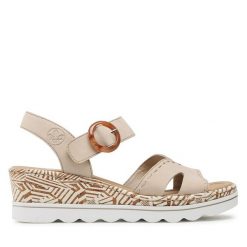 Sandały Rieker. Brązowe sandały Rieker, bez wzorów, bez obcasa, na koturnie, bez zapięcia. Za 299.99 zł.