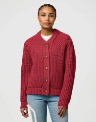 DAMSKI SWETER WRANGLER WESTERN CARDIGAN EARTH RED 112370797. Czerwone swetry Wrangler, xl, bez wzorów, bez ramiączek. Za 159.99 zł.