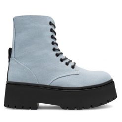 Botki JENNY. Niebieskie botki Jenny, bez wzorów, bez obcasa, na płaskiej podeszwie, bez zapięcia. Za 89.99 zł.