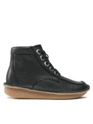 Clarks Botki Funny Cedar 261738844 Czarny. Czarne botki Clarks, bez wzorów, ze skóry, bez obcasa, na płaskiej podeszwie, bez zapięcia. Za 299.99 zł.