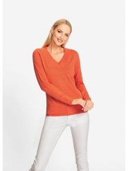 Heine Sweter w kolorze pomarańczowym rozmiar: 36. Pomarańczowe swetry Heine, bez wzorów, z bawełny, bez ramiączek. Za 79.21 zł.