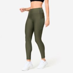 Legginsy fitness damskie Domyos. Brązowe legginsy DOMYOS, bez wzorów, z elastanu, sportowe. W wyprzedaży za 49.99 zł.