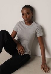 Szary Bawełniany T-shirt w Klasycznym Stylu Nedila. Szare t-shirty Born2be, m, bez wzorów, z bawełny, klasyczne, bez kołnierzyka, bez ramiączek. Za 39.99 zł.