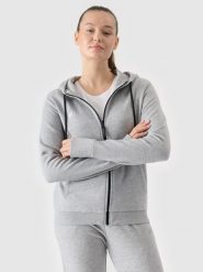4F Bluza dresowa rozpinana z kapturem damska - szara M. Szare bluzy 4f, m, bez wzorów, z bawełny, z kapturem. Za 189.99 zł.