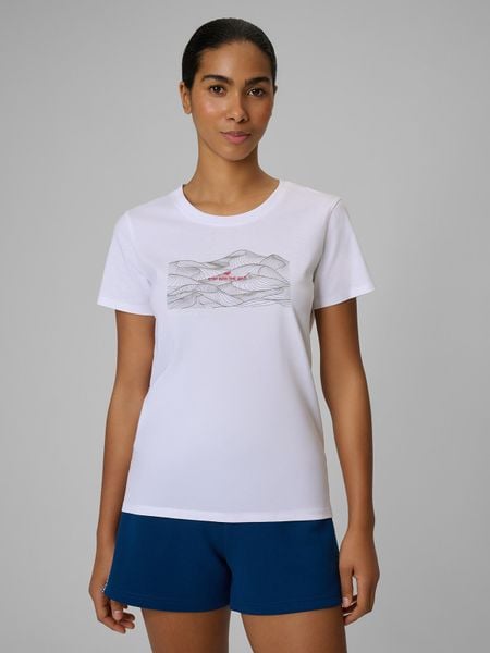 4F T-shirt regular z nadrukiem damski - biały S. Białe t-shirty 4f, s, bez wzorów, z bawełny, bez kołnierzyka, bez ramiączek. W wyprzedaży za 49.99 zł.