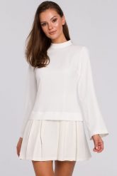 Elegancka sukienka mini z kontrafałdami ecru. Sukienki Sukienki.shop, l, bez wzorów, eleganckie, bez kołnierzyka, bez ramiączek, mini, rozkloszowane. Za 279.00 zł.