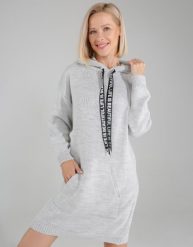Szara sukienka z dzianiny. Szare sukienki Unisono, s, bez wzorów, z dzianiny, bez kołnierzyka, bez ramiączek. Za 159.00 zł.