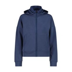Damska satynowa modalna rozpinana bluza CMP. Niebieskie bluzy z kapturem CMP, xs, bez wzorów, prążkowane, bez kaptura. Za 342.50 zł.