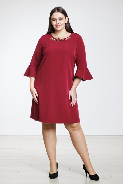 Bordowa trapezowa sukienka Elena XXL OVERSIZE. Czerwone sukienki Moda Size Plus Iwanek, na imprezę, s, bez wzorów, z materiału, eleganckie, bez kołnierzyka, bez ramiączek, midi, oversize. Za 259.90 zł.