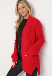 Czerwony Kardigan Niezapinany ze Splotem w Warkocze Pariga. Czerwone swetry Born2be, m, bez wzorów, ze splotem, eleganckie, bez ramiączek. W wyprzedaży za 67.99 zł.