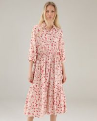 WZORZYSTA SUKIENKA Z KOŁNIERZYKIEM. Sukienki Unisono, l, bez wzorów, z wiskozy, klasyczne, bez kołnierzyka, bez ramiączek, rozkloszowane. Za 249.00 zł.