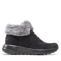 Botki Skechers. Czarne botki Skechers, bez wzorów, bez obcasa, na płaskiej podeszwie, bez zapięcia. Za 219.99 zł.