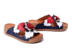 KOCH 030.351.3843 navy-white-red, klapki damskie. Białe klapki KOCH, bez wzorów, ze skóry, bez obcasa, na koturnie, bez zapięcia. Za 204.90 zł.