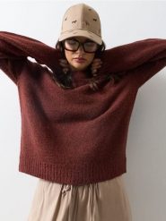 Sweter oversize z długim rękawem - pomarańczowy. Brązowe swetry Sinsay, l, bez wzorów, bez ramiączek. Za 49.99 zł.