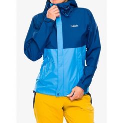 Kurtka przeciwdeszczowa damska Rab Downpour Eco Jacket. Niebieskie kurtki przeciwdeszczowe RAB, bez wzorów, bez kaptura, trekkingowe. Za 547.82 zł.