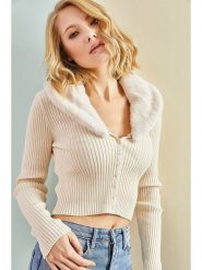 Bianco Lucci Kardigan w kolorze kremowym rozmiar: S. Brązowe swetry Bianco Lucci, s, bez wzorów, prążkowane, bez ramiączek. Za 73.99 zł.