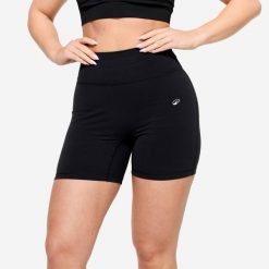 Spodenki do treningu siłowego damskie Domyos microshort. Czarne szorty DOMYOS, bez wzorów, z elastanu, sportowe. Za 89.99 zł.
