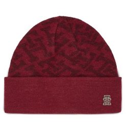Czapka Tommy Hilfiger. Czerwone czapki zimowe Tommy Hilfiger, bez wzorów. Za 439.99 zł.
