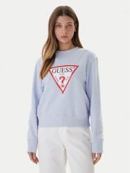 Guess Bluza W2YQ16 KBA11 Błękitny Regular Fit. Niebieskie bluzy Guess, s, z aplikacjami, z bawełny, bez ramiączek, bez kaptura. Za 299.99 zł.