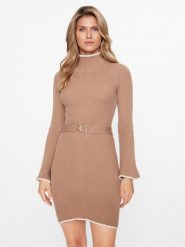Guess Sukienka dzianinowa W3BK46 Z2WX0 Beżowy Slim Fit. Brązowe sukienki Guess, l, z aplikacjami, z dzianiny, bez kołnierzyka, bez ramiączek. Za 669.99 zł.