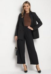 Czarne Eleganckie Spodnie z Szerokimi Nogawkami i Kieszeniami Irivemi. Czarne jeansy Born2be, l, bez wzorów, z jeansu, biznesowe, z podwyższonym stanem. W wyprzedaży za 50.99 zł.