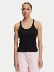 Tommy Jeans Top Racerback DW0DW22264 Czarny Slim Fit. Czarne topy Tommy Jeans, s, bez wzorów, z bawełny, bez kołnierzyka, bez ramiączek. Za 169.99 zł.