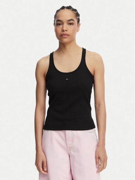 Tommy Jeans Top Racerback DW0DW22264 Czarny Slim Fit. Czarne topy Tommy Jeans, s, bez wzorów, z bawełny, bez kołnierzyka, bez ramiączek. Za 114.99 zł.