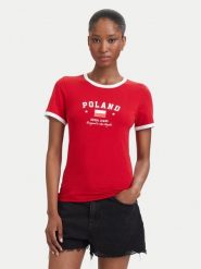 Guess Jeans T-Shirt W6YI16 K3995 Czerwony Slim Fit. Czerwone t-shirty Guess Jeans, m, z aplikacjami, z bawełny, bez kołnierzyka, bez ramiączek. Za 159.99 zł.
