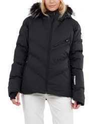 Damska kurtka narciarska Fundango Elyra Fur Padded. Czarne kurtki narciarskie FUNDANGO, na zimę, l, z aplikacjami, z materiału, bez kaptura, narciarskie. Za 499.00 zł.