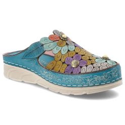 Klapki damskie Laura Vita, cholewka ze skóry naturalnej zapinane na rzep na solidnej podeszwie, niebieskie, Dorry 22 AJ1819-B2. Niebieskie klapki LAURA VITA, bez wzorów, ze skóry, bez obcasa, bez zapięcia. Za 309.00 zł.