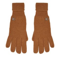 Rękawiczki Damskie Calvin Klein. Brązowe rękawiczki Calvin Klein, bez wzorów, z dzianiny. Za 219.99 zł.