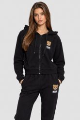 MOSCHINO Czarna damska bluza zapinana z kapturem, Rozmiar L. Czarne bluzy z kapturem MOSCHINO, l, bez wzorów, z kapturem. Za 899.00 zł.