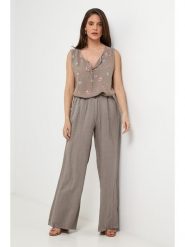 Le Monde du Lin Lniane spodnie w kolorze szarobrązowym rozmiar: 36/38. Brązowe spodnie materiałowe Le Monde du Lin, bez wzorów, ze lnu. Za 143.99 zł.