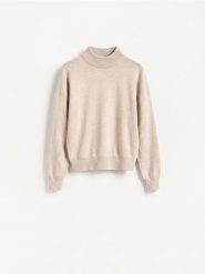 Sweter z wełny merino - beżowy. Brązowe swetry Reserved, l, bez wzorów, z wełny, bez ramiączek. Za 259.99 zł.