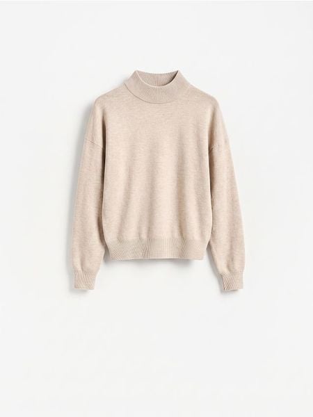 Sweter z wełny merino - beżowy. Brązowe swetry Reserved, l, bez wzorów, z wełny, bez ramiączek. Za 259.99 zł.