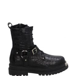 CZARNE WORKERY 05485 CROC BLACK. Czarne botki Venezia, bez wzorów, ze skóry, bez obcasa, bez zapięcia. Za 239.00 zł.