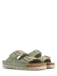 BACKSUN Skórzane klapki "Vada" w kolorze zielonym rozmiar: 40. Zielone klapki Backsun, bez wzorów, klasyczne, z otwartym noskiem, bez obcasa, na platformie, bez zapięcia. Za 176.08 zł.