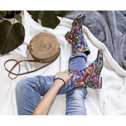 Wsuwane botki na niskim obcasie - skóra naturalna - model 270 - kolor motyl. Botki Zapato, bez wzorów, z materiału, biznesowe, bez obcasa, bez zapięcia. Za 399.00 zł.