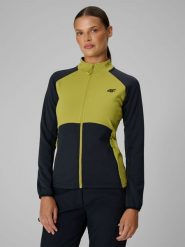 4F Bluza trekkingowa slim bez kaptura damska - zielona L. Zielone bluzy 4f, l, bez wzorów, klasyczne, bez ramiączek, bez kaptura. Za 199.99 zł.