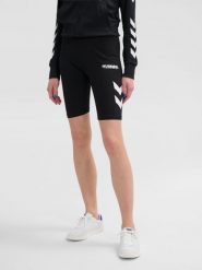 Szorty damskie Hummel Legacy. Czarne szorty sportowe Hummel, bez wzorów, z bawełny, z standardowym stanem, na fitness i siłownię. Za 76.15 zł.
